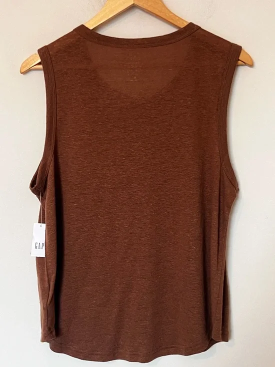 GAP Brown Slub Linen Blend Tank M | The Boys Wardrobe | NWT | Relaxed Fit - Picture 6 of 8